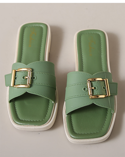 Women Buckle Decor Slides Sandals