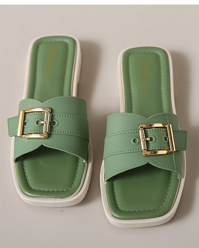 Women Buckle Decor Slides Sandals