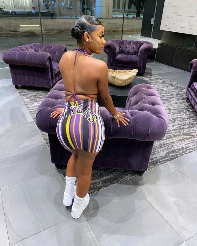 Purple Printed Women Sexy Two Piece Skirt Set XS-L