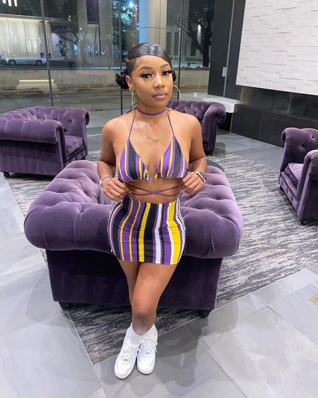 Purple Printed Women Sexy Two Piece Skirt Set XS-L