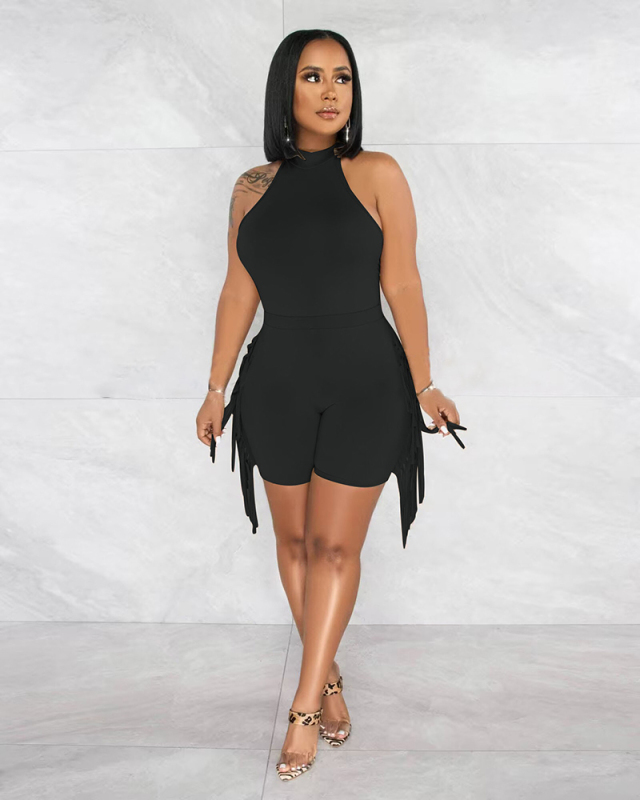Fringe Solid Color Women Summer Two Piece Short Set S-XXL