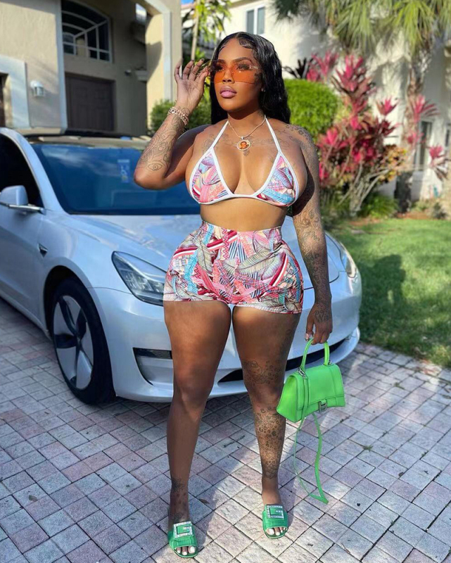 Women Printed Sexy Halter Neck Top Shorts Sets Two Pieces Outfit S-XL