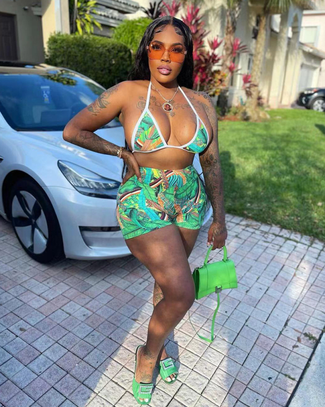 Women Printed Sexy Halter Neck Top Shorts Sets Two Pieces Outfit S-XL