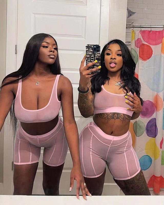 Mesh See Through Women Two Piece Short Set XS-XXL