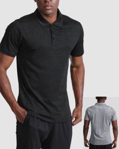 Fitness Short Sleeve Lapel Quickly Drying Men's T-shirt Black White Gray M-3XL