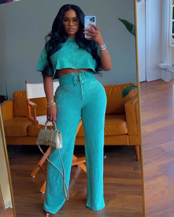 Whoesale Solid Color Fashion Two Piece Pant Set S-XXL