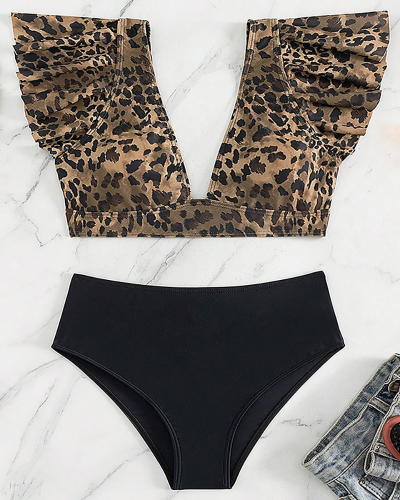 Ruffle Leopard Printed Women Bikini Set S-XL