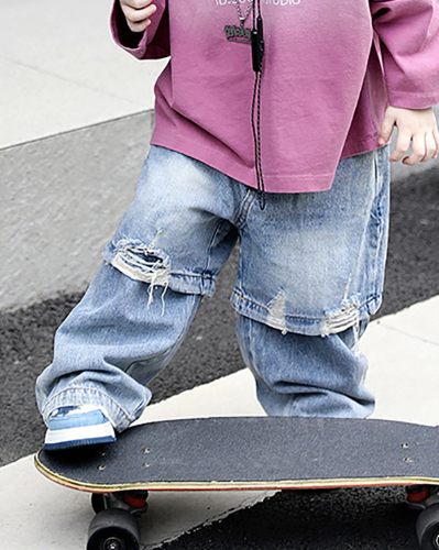 Children Kids Boys Patchwork Loose Cool Jeans Pants 90-140