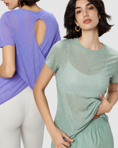 Logo Customized Breathable Short Sleeve Hollow Out Back Yoga Women T-shirt 4-8
