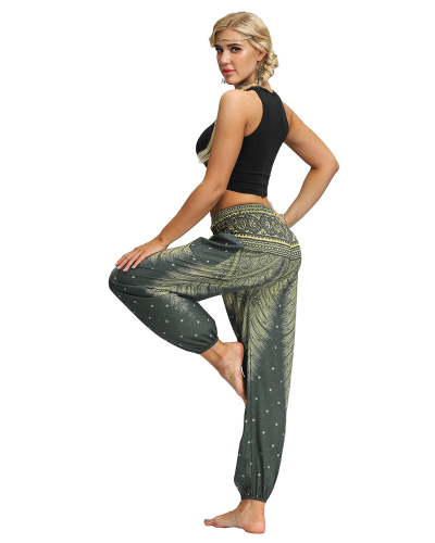 Woman Boho Printed Dance Loose Yoga Pants One Size