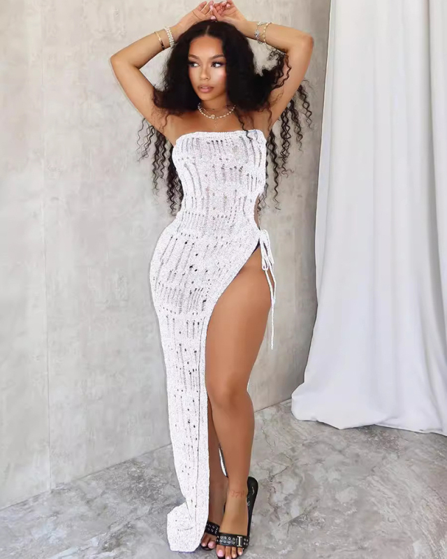 Strapless Knitted High Cut Women Wholesale Dress S-XXL