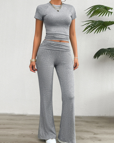 Women Short Sleeve Casual Confortable Pants Sets Two Pieces Outfit Gray Black Coffee Pink S-XL