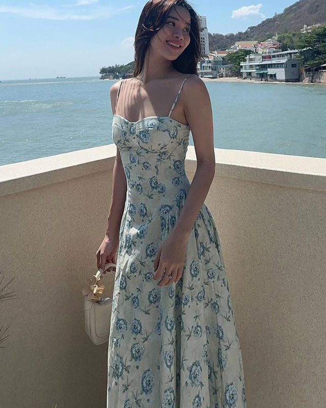 Cute Flower Printed Sleeveless Long Dress S-L