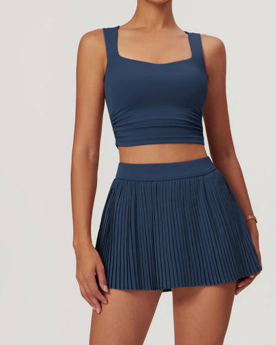 Women OEM Sleeveless Outdoor Sports Skirts Set Yoga Two-piece Sets S-XL