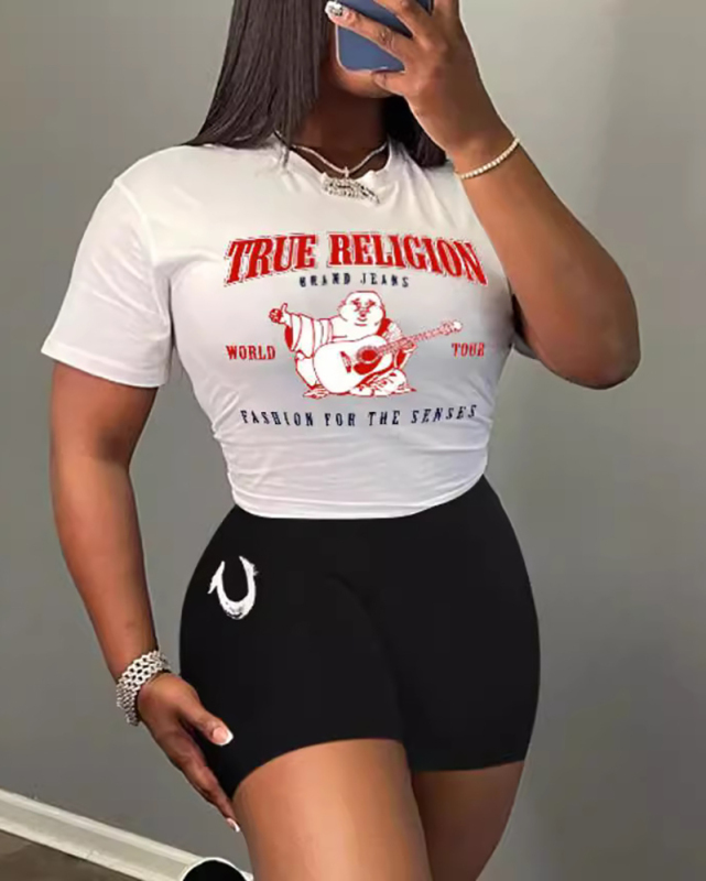 Wholesale Short Sleeve Printed Summer Two Piece Short Set S-3XL