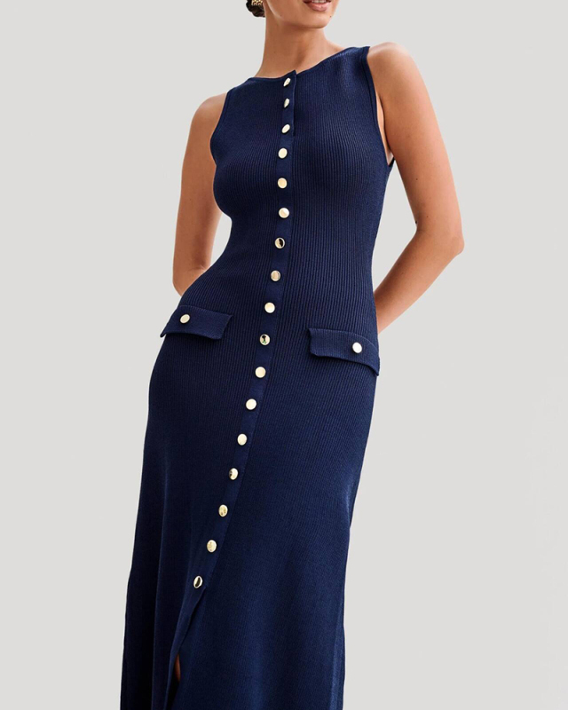 Sleevless Women Knitted Long Elegant Dress S-L