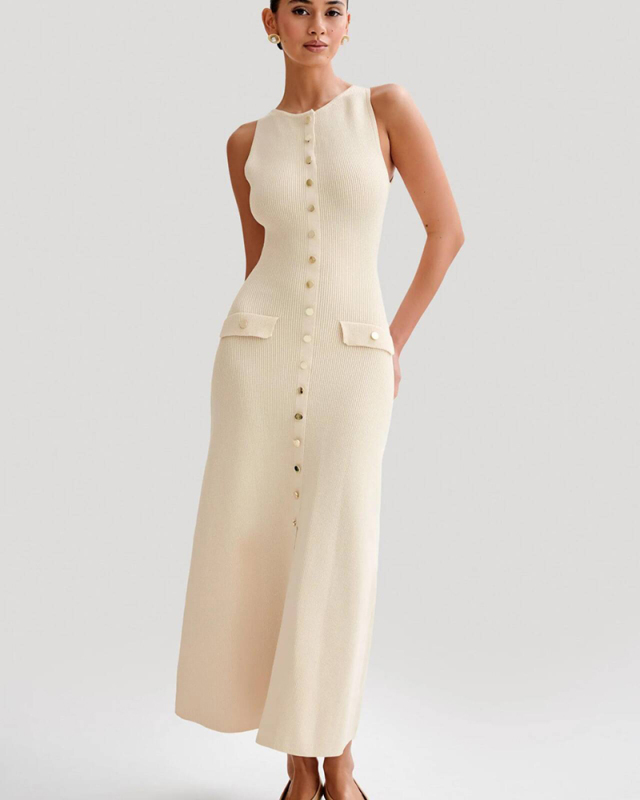 Sleevless Women Knitted Long Elegant Dress S-L