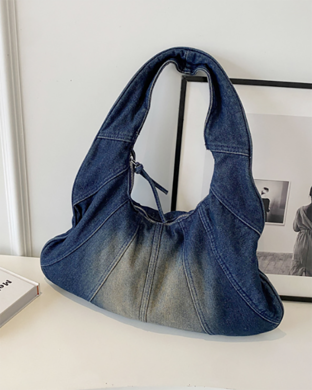 Wholesale Women Ombre Denim Patchwork Popular Dumpling Shoulder Bag