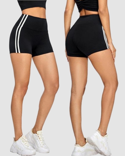 Gym Women Striped High Waist Quick Drying Sports Workout Shorts S-XL
