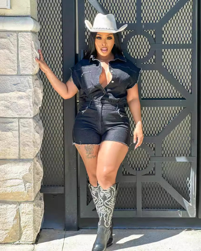 Black Jean Wholesale Women Summer Jumpsuit S-XXL