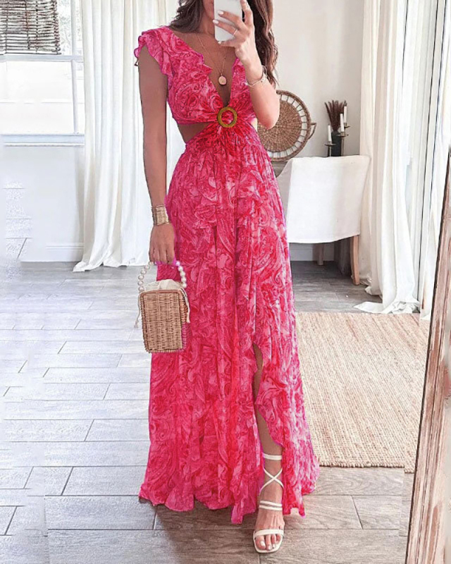 Floral Printed V-neck Fashion Summer Dress S-3XL