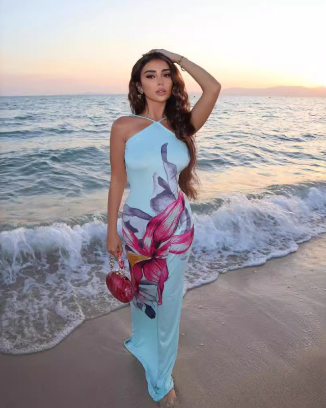 Sleeveless Women Sky Blue Summer Dress S-L