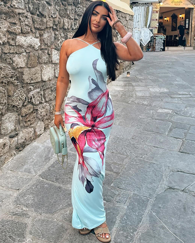Sleeveless Women Sky Blue Summer Dress S-L