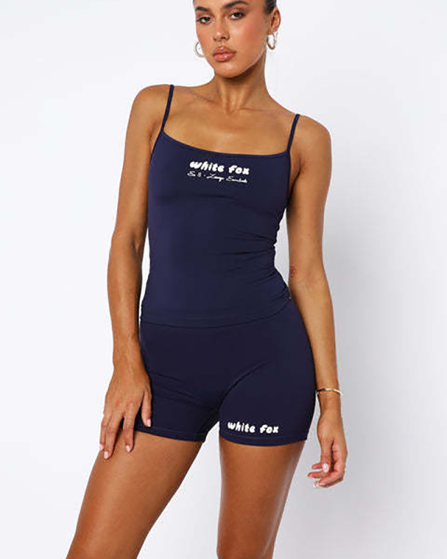 Letter Printed Sporty Slim Two Piece Short Set S-XXL