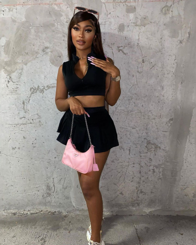 Solid Color Sporty Wholesale Summer Girl Two Piece Skirt Short Set S-XXL