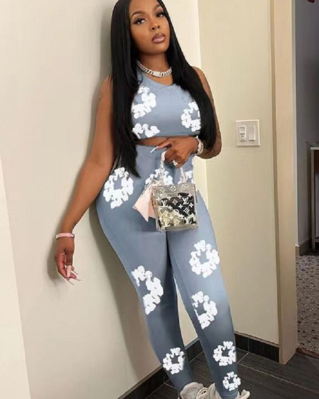 Printed Fashion Wholesale Two Piece Pant Set XS-XL
