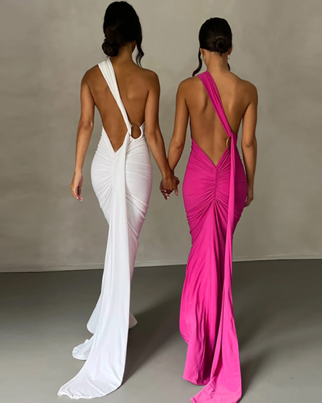 Solid Color Sleeveless Sexy Backless Women One-piece Maxi Dress S-L