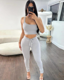 Summer New Fashionable One Shoulder Crop Top High Waist Tight Strap Pants S-L