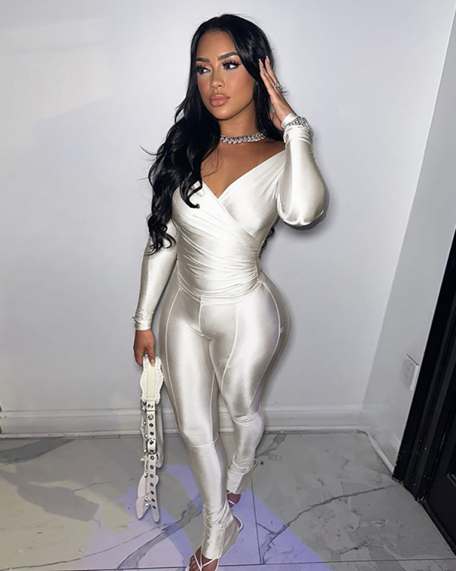 Summer Women's Off Shoulder V-Neck High Waisted Tight Pants Casual Sports Suit S-L