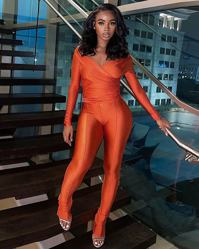 Summer Women's Off Shoulder V-Neck High Waisted Tight Pants Casual Sports Suit S-L