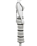 Summer Stripe Women Two Piece Long Skirt Set S-L