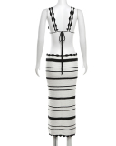 Summer Stripe Women Two Piece Long Skirt Set S-L