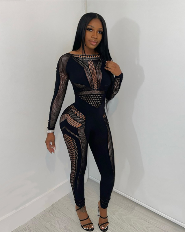 Long Sleeve Fishnet Fashion Ladies Jumpsuit