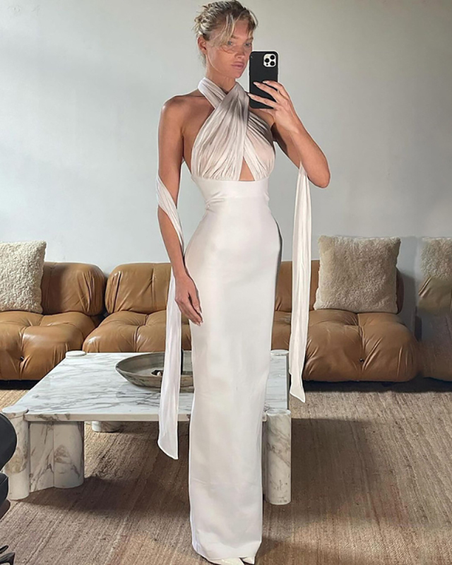 Summer New Women's Clothing Strap Hanging Neck Sexy Backless Dress S-L