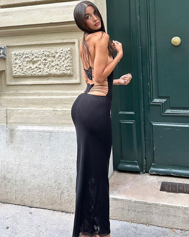 Women's New Sexy Backless Strap Long Dress S-L