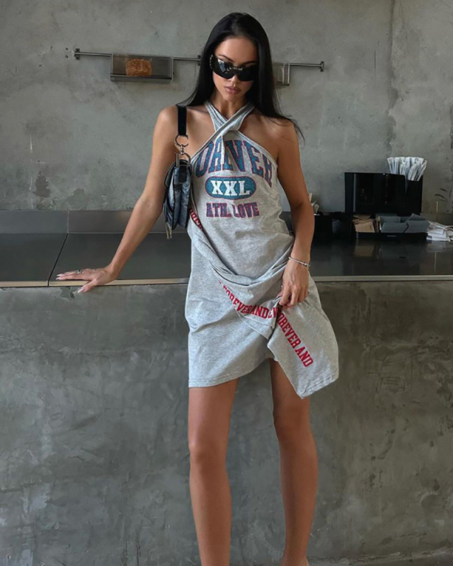 Summer Fashion New Sexy Slim Fit Sleeveless Hanging Neck Irregular Dress S-L