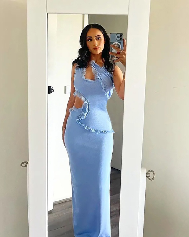 Summer New Sexy Backless Irregular Suspender Long Dress S-L