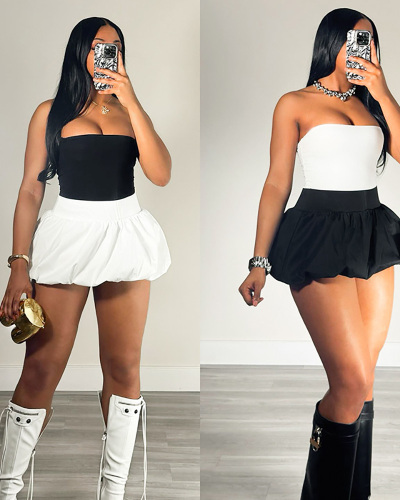 Women Summer New Sexy Sleeveless Strapless Vest Bubble Skirt Two-Piece Set S-L