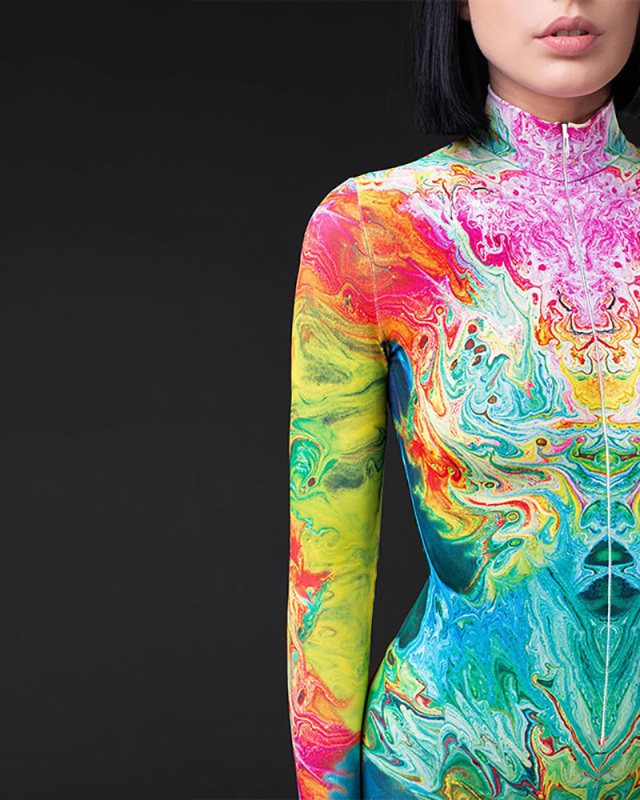 Wholesale Women New Printed Tight Fitting Long Sleeved Jumpsuit Colorful S-L