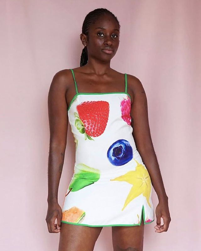 Women Fruit Print Casual Sleeveless Mini Dress Colorful S-L