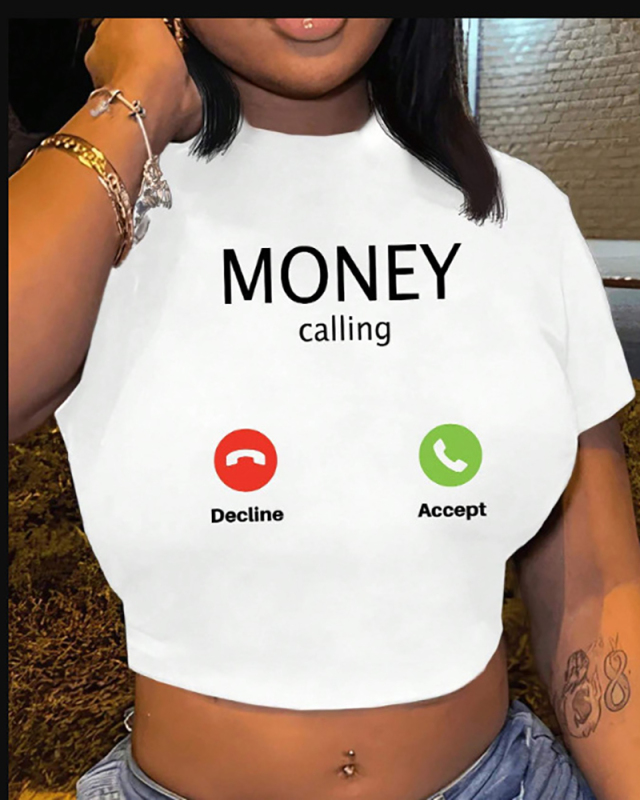 Letter Printed Women Round Neck T Shirts XS-XL