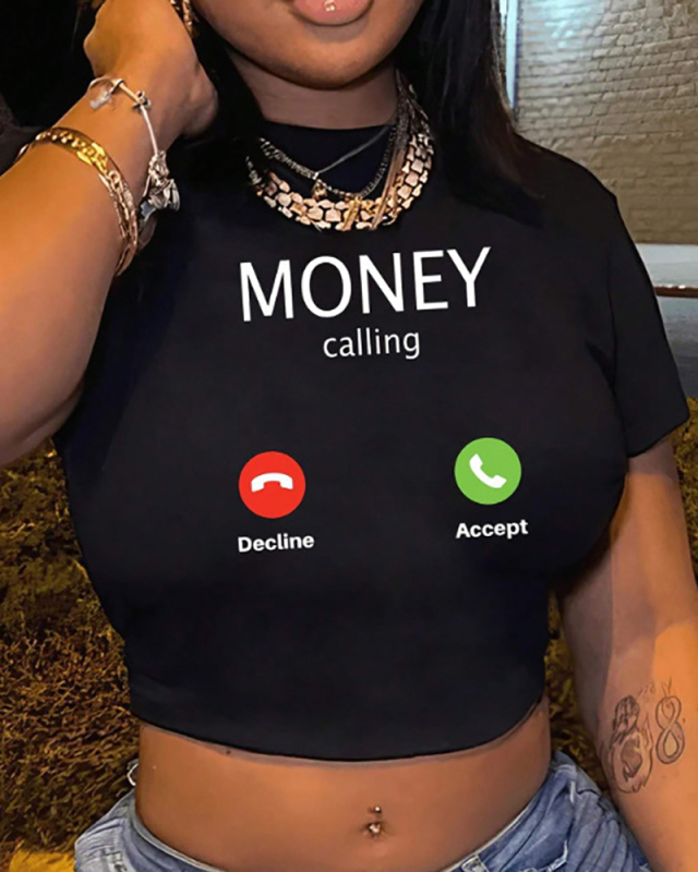 Letter Printed Women Round Neck T Shirts XS-XL