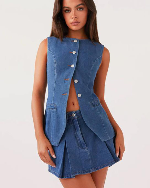 Wholesale Women Jean Fashion Two Piece Skirt Set S-XL
