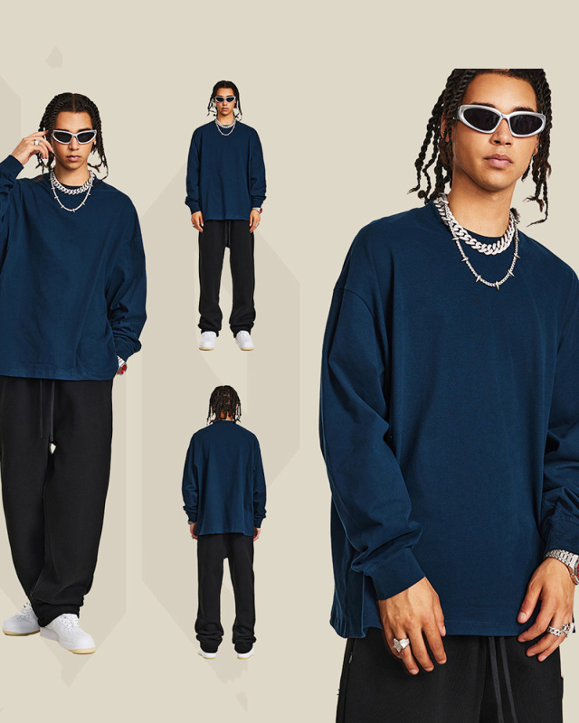 Crew Neck Long Sleeve Solid Color Autumn Loose Sports Basic T-shirt S-2XL