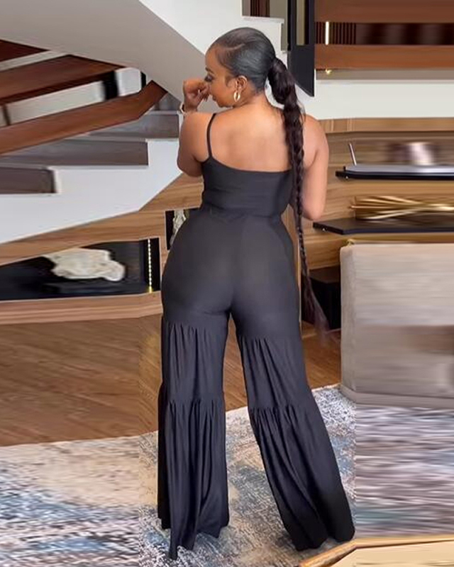 Black Women Wholesale Summer Two Piece Wide Leg Ruffle Pant S-3XL