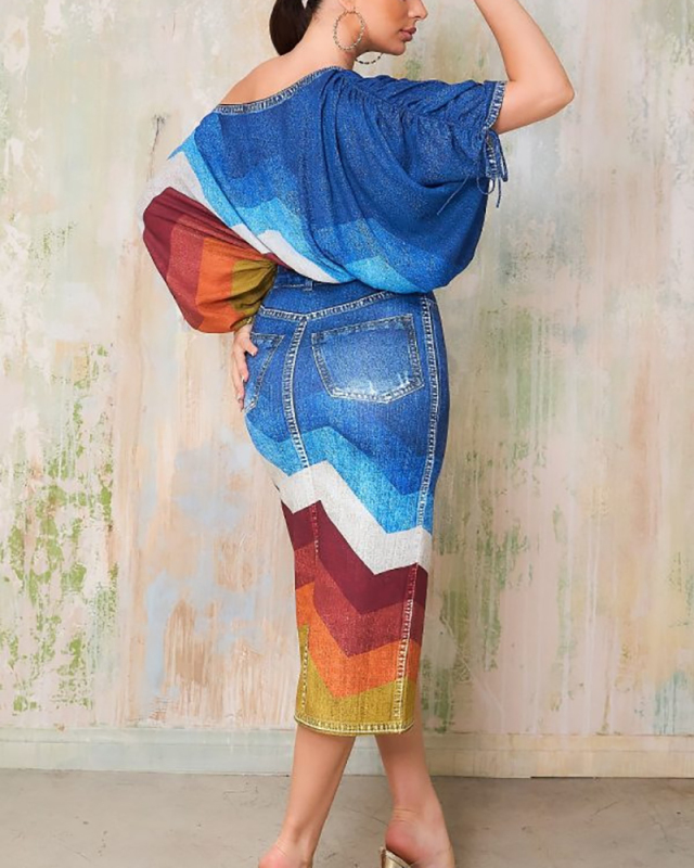 Bat Sleeve Wholesale Casual Two Piece Skirt Set S-3XL